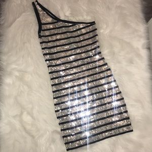 Sparkly silver, black and white dress